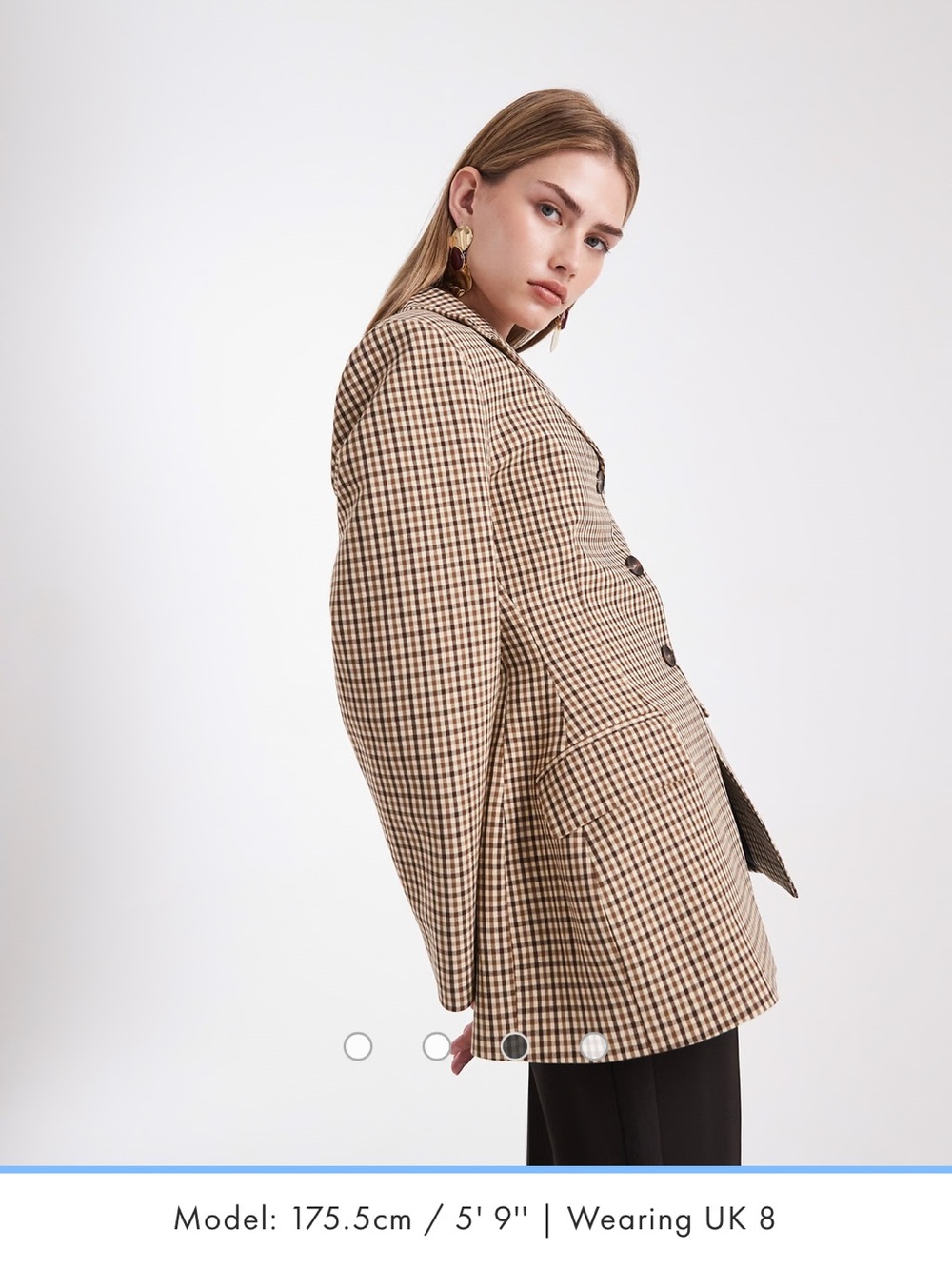 ASOS cinched waist Tailored  Houndstooth Blazer Jacket - Beige/Brown - Picture 3 of 8